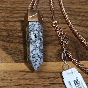 Rose gold long necklace, with gray howlite stone wand.